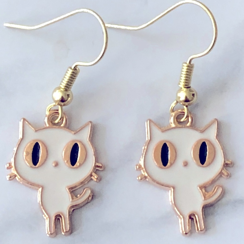 White Cat Earrings